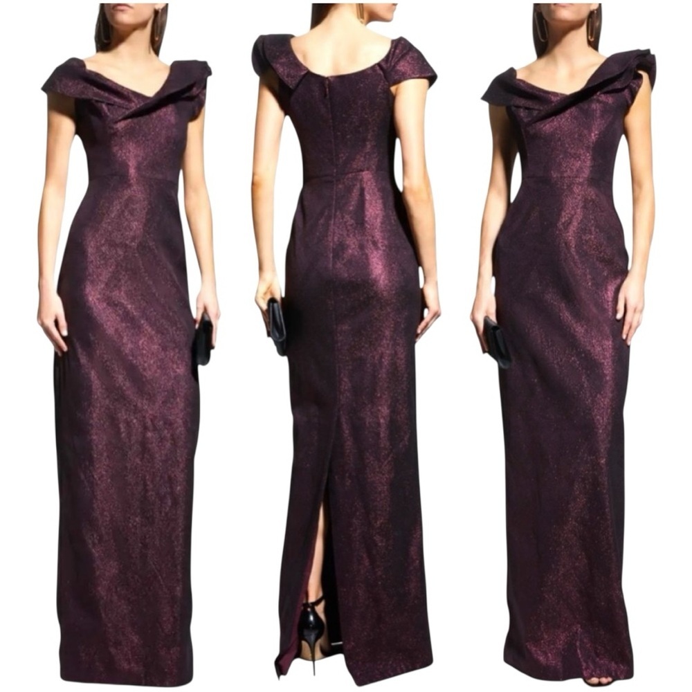 Rickie Freeman by Teri Jon Women’s Metallic Jacquard Off the Shoulder Gown Dress